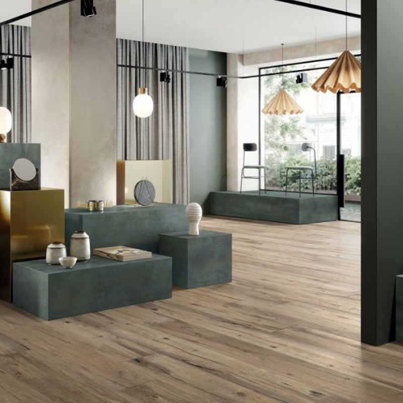 Vloertegel Flaviker NORDIK WOOD BROWN GOLD 26x200 cm (doosinhoud 2.6 m2)