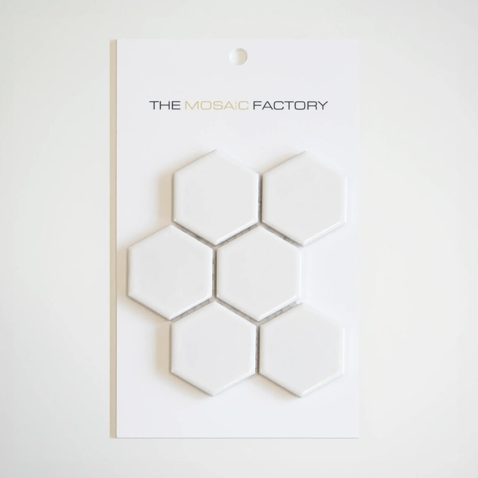 The Mosaic Factory Barcelona Mozaiek Tegel Hexagon - Extra Wit Porselein Geglazuurd 281x325 mm
