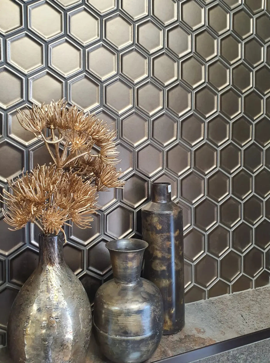 The Mosaic Factory Barcelona Mozaiek Tegel Hexagon - Brons - Porselein - Geglazuurd - 281x325 mm