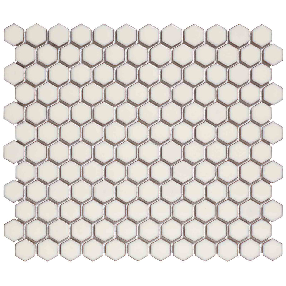 The Mosaic Factory Barcelona Mozaiek Tegel Hexagon - Zacht wit met rand Porselein Geglazuurd 260x300 mm