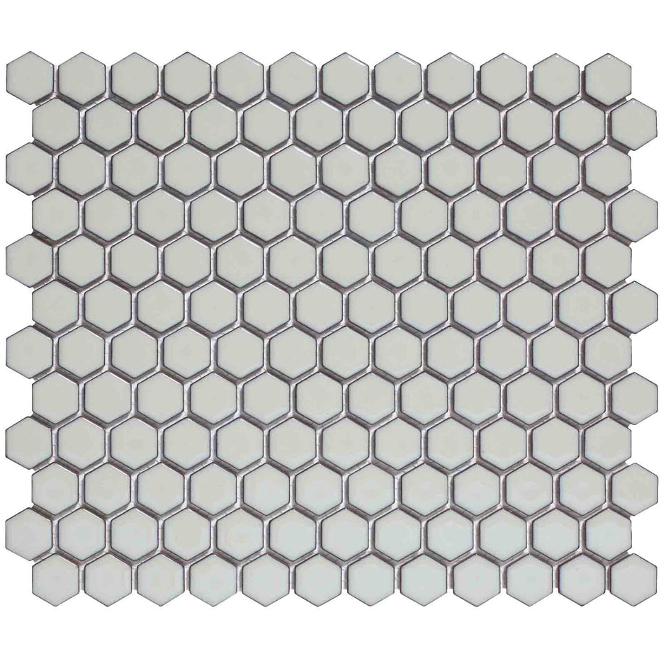 The Mosaic Factory Barcelona Mozaiek Tegel Hexagon - Licht Grijs met rand Porselein Geglazuurd 260x300 mm