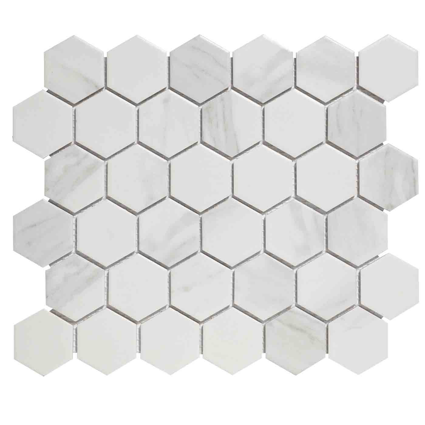 The Mosaic Factory Barcelona Mozaiek Tegel Hexagon - Carrara Wit Porselein Print 281x325 mm