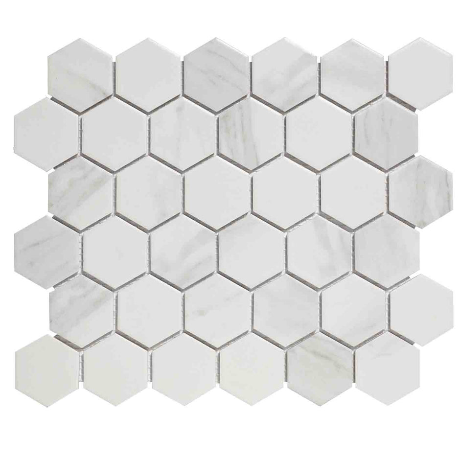 The Mosaic Factory Barcelona Mozaiek Tegel Hexagon - Carrara Wit Porselein Print 281x325 mm