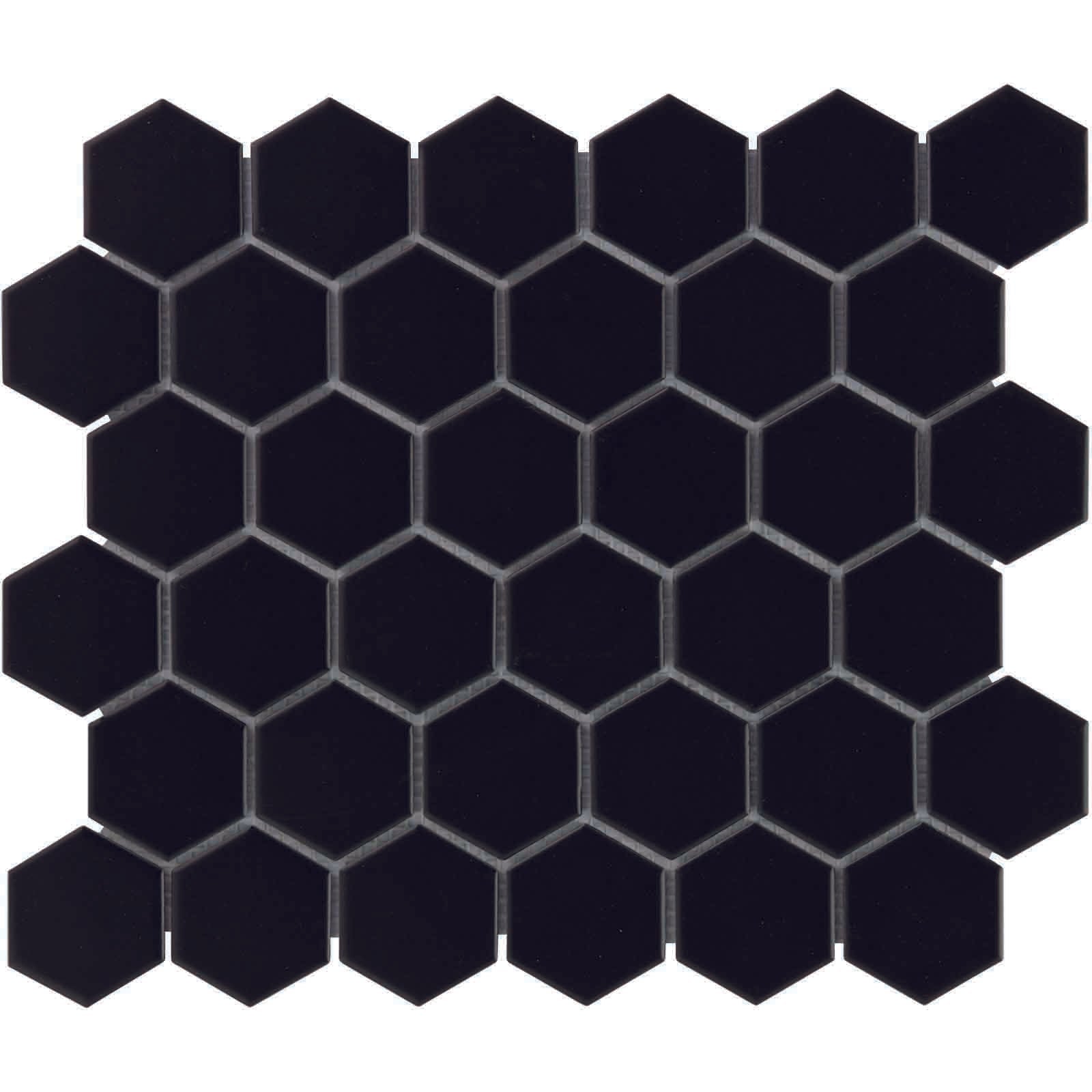 The Mosaic Factory Barcelona Mozaiek Tegel Hexagon - Zwart Porselein Geglazuurd 281x325 mm