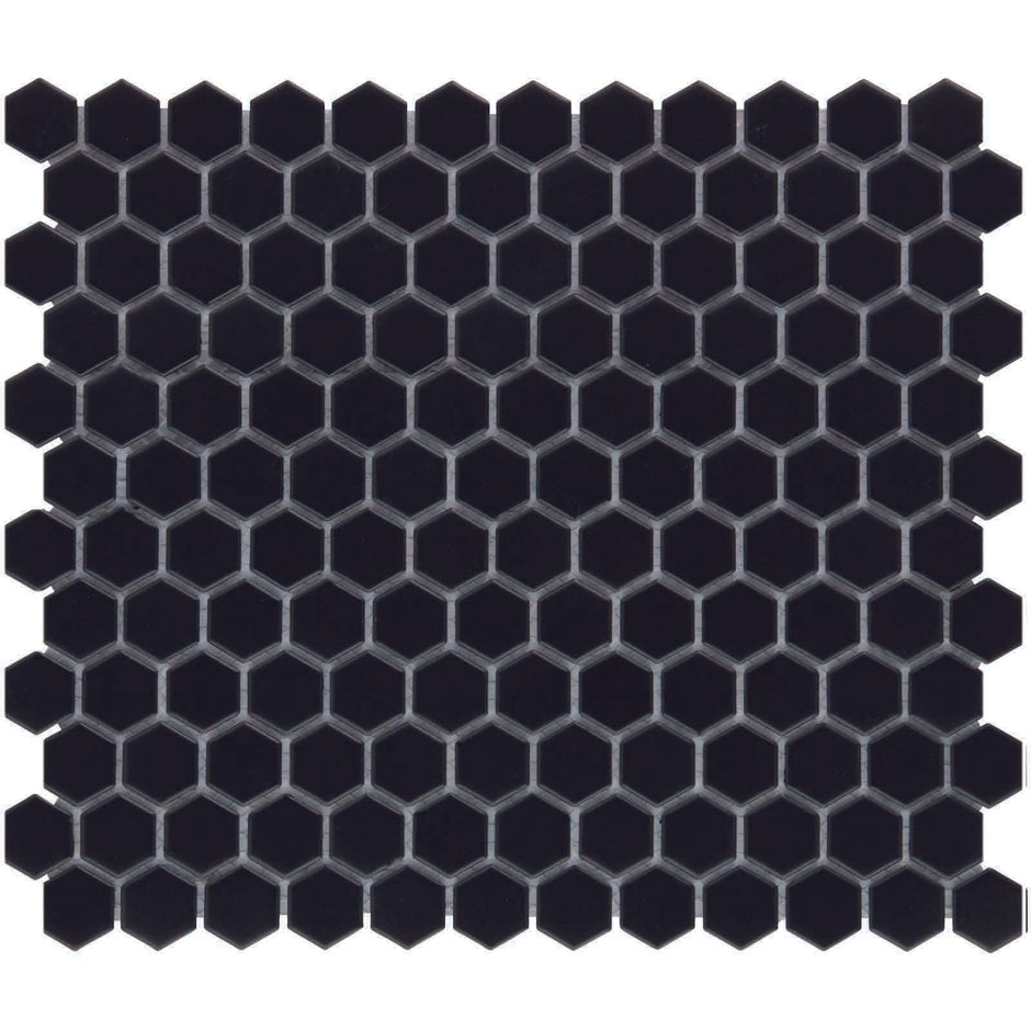 The Mosaic Factory Barcelona Mozaiek Tegel Hexagon - Zwart Porselein Geglazuurd 260x300 mm