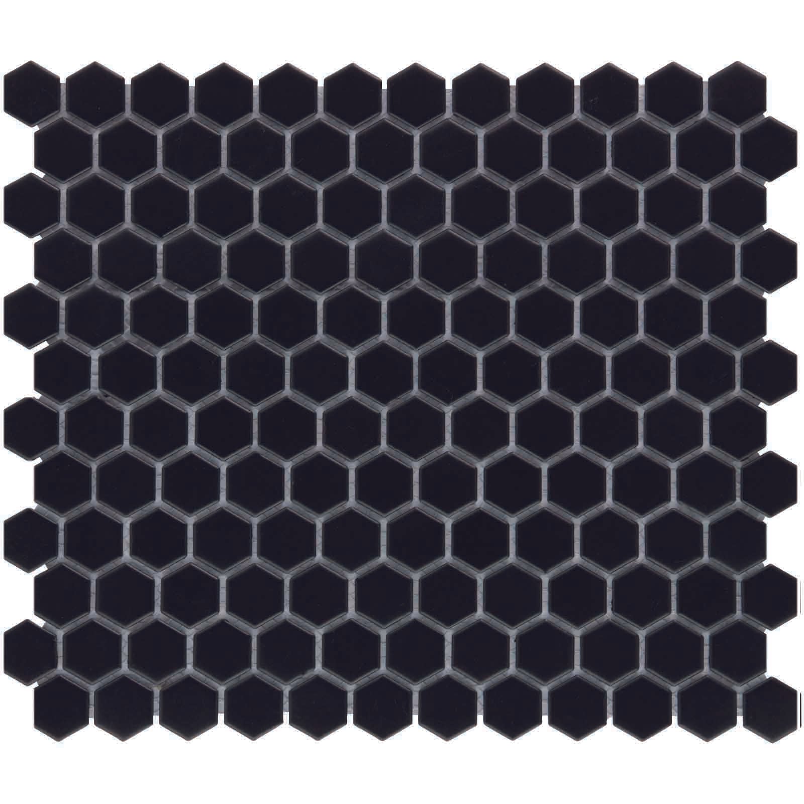 The Mosaic Factory Barcelona Mozaiek Tegel Hexagon - Zwart Porselein Geglazuurd 260x300 mm