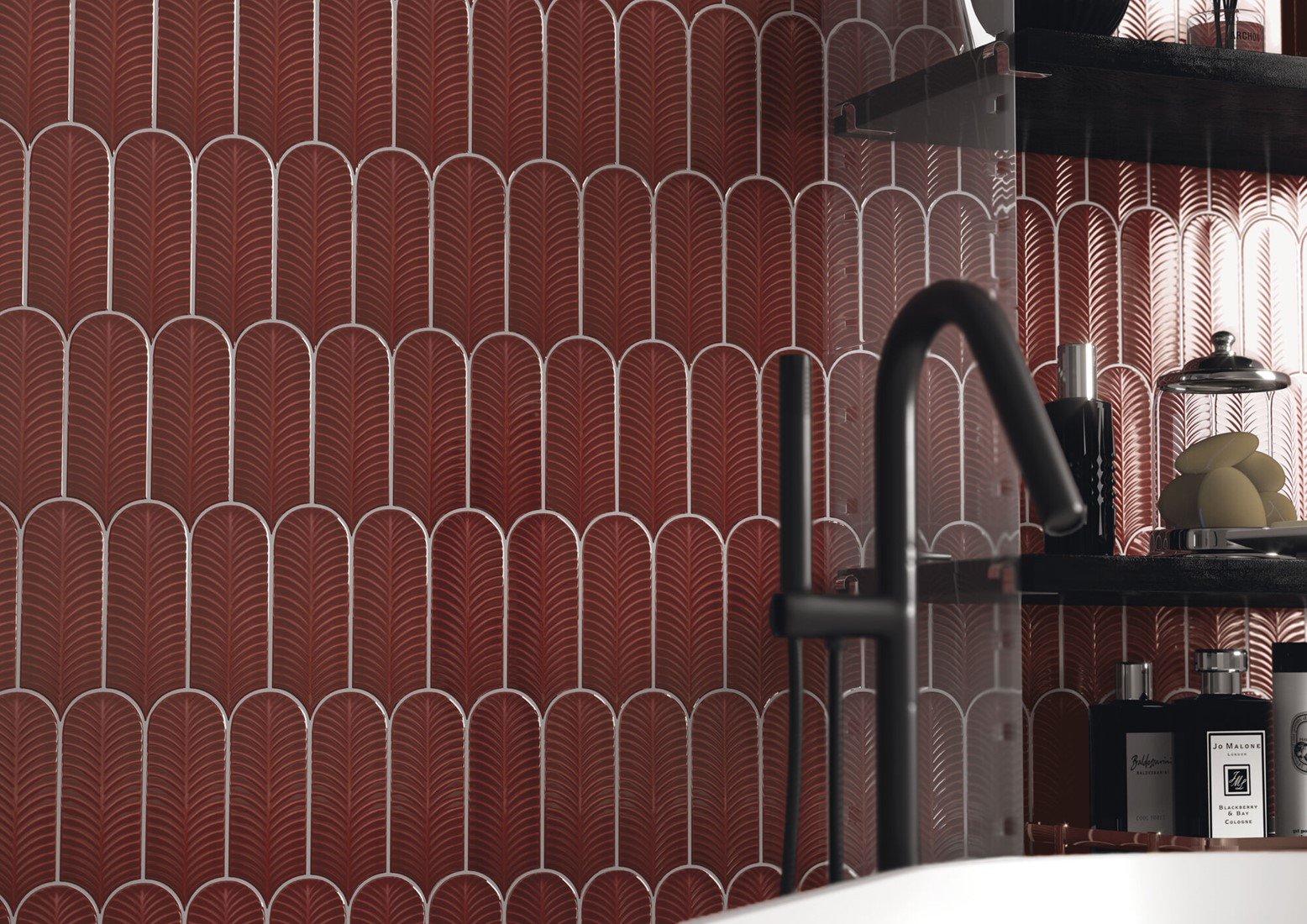 Cifre Alma Scale Garnet Brillo - 8x21,5 cm – Bordeaux - Keramisch - Visschub - Wandtegel - Glans