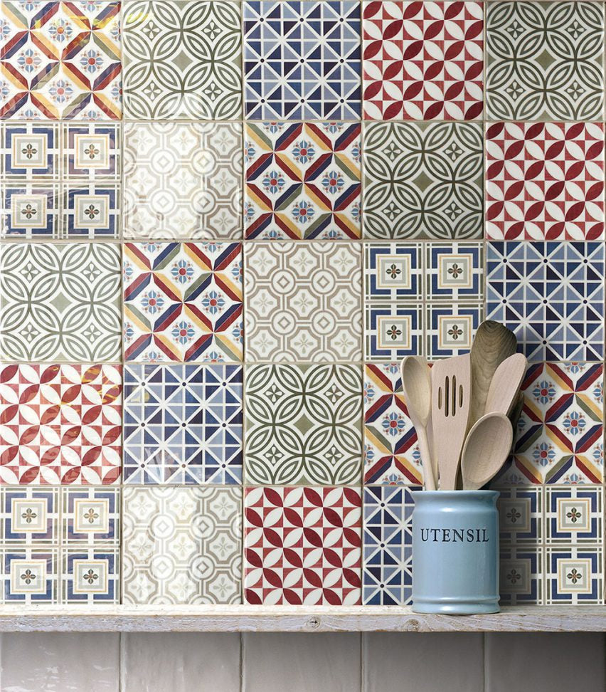 Equipe Vintage Country Patchwork - Decortegel - 13x13 cm – Keramische Vloer- & Wandtegel - Mat