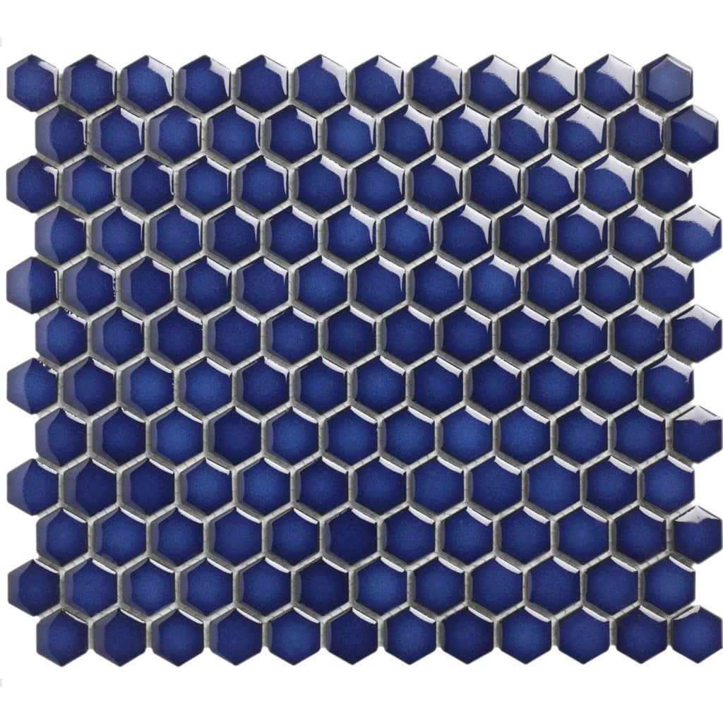 The Mosaic Factory Barcelona Mozaiek Tegel Hexagon - Kobalt blauw met rand Porselein Geglazuurd 260x300 mm