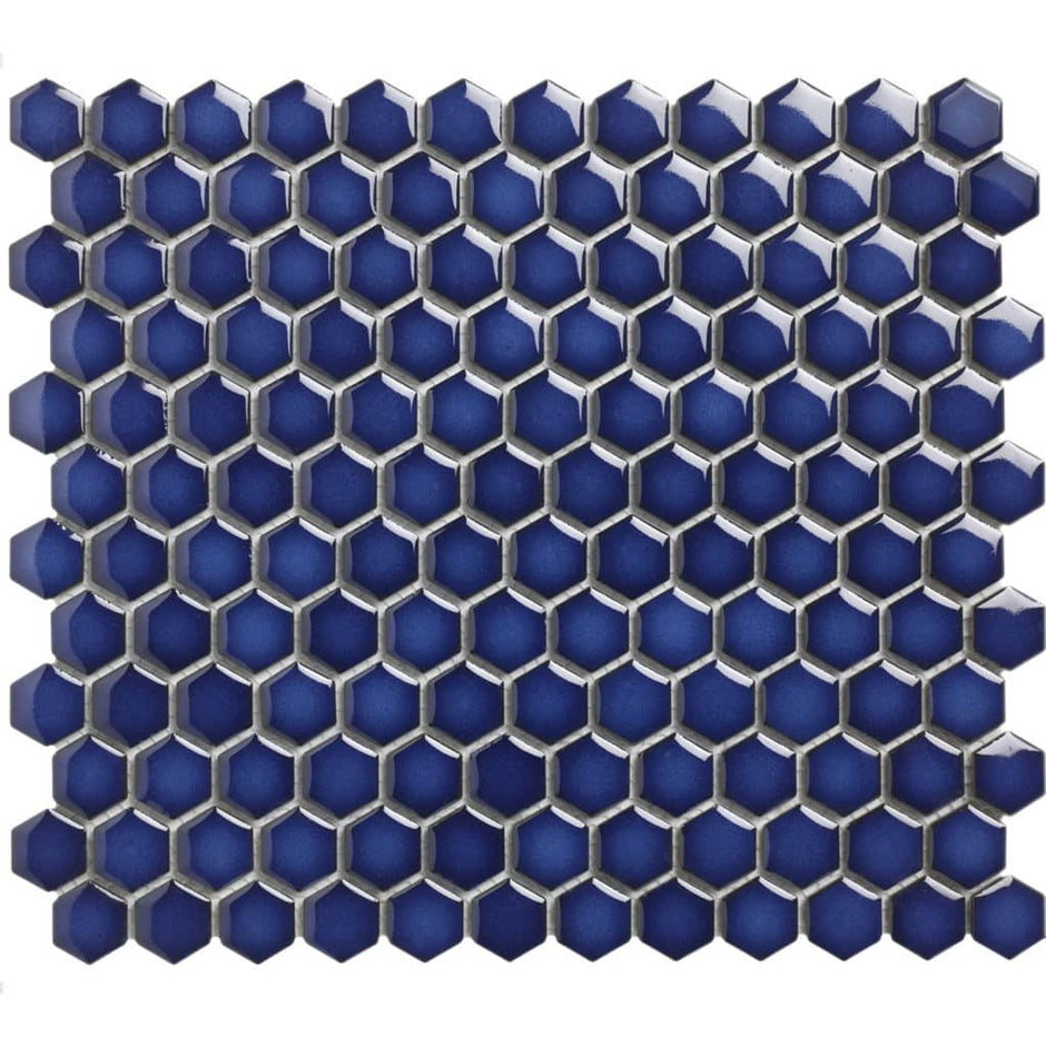 The Mosaic Factory Barcelona Mozaiek Tegel Hexagon - Kobalt blauw met rand Porselein Geglazuurd 260x300 mm