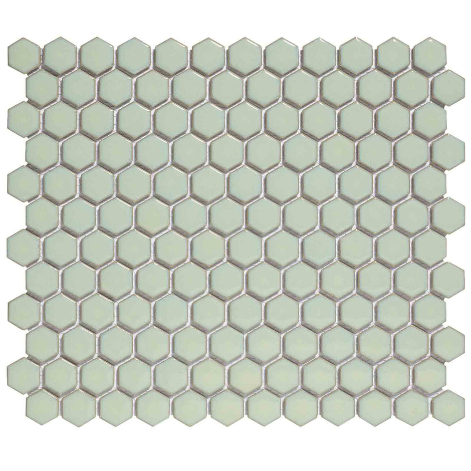 The Mosaic Factory Barcelona Mozaiek Tegel Hexagon - Licht groen met rand Porselein Geglazuurd 260x300 mm