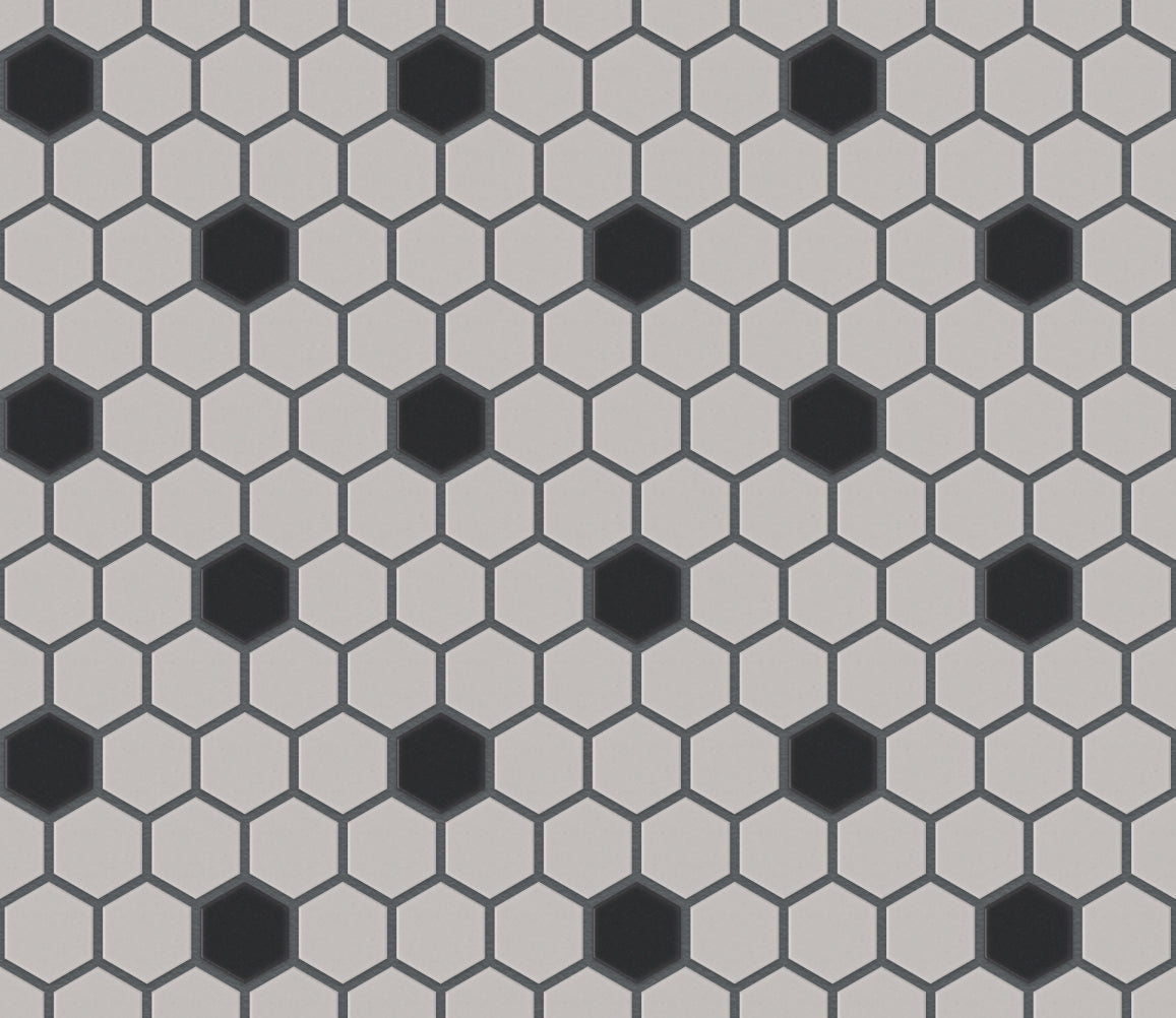 The Mosaic Factory London Mozaiek Tegel Hexagon - Wit/Zwart Porselein Ongeglazuurd, 18 black dots 260x300 mm