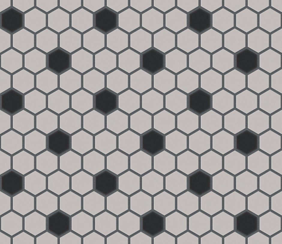 The Mosaic Factory London Mozaiek Tegel Hexagon - Wit/Zwart Porselein Ongeglazuurd, 18 black dots 260x300 mm