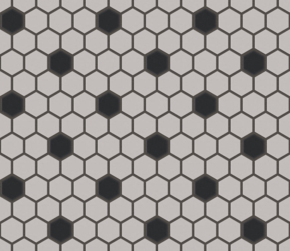 The Mosaic Factory London Mozaiek Tegel Hexagon - Wit/Zwart Porselein Ongeglazuurd, 18 black dots 260x300 mm