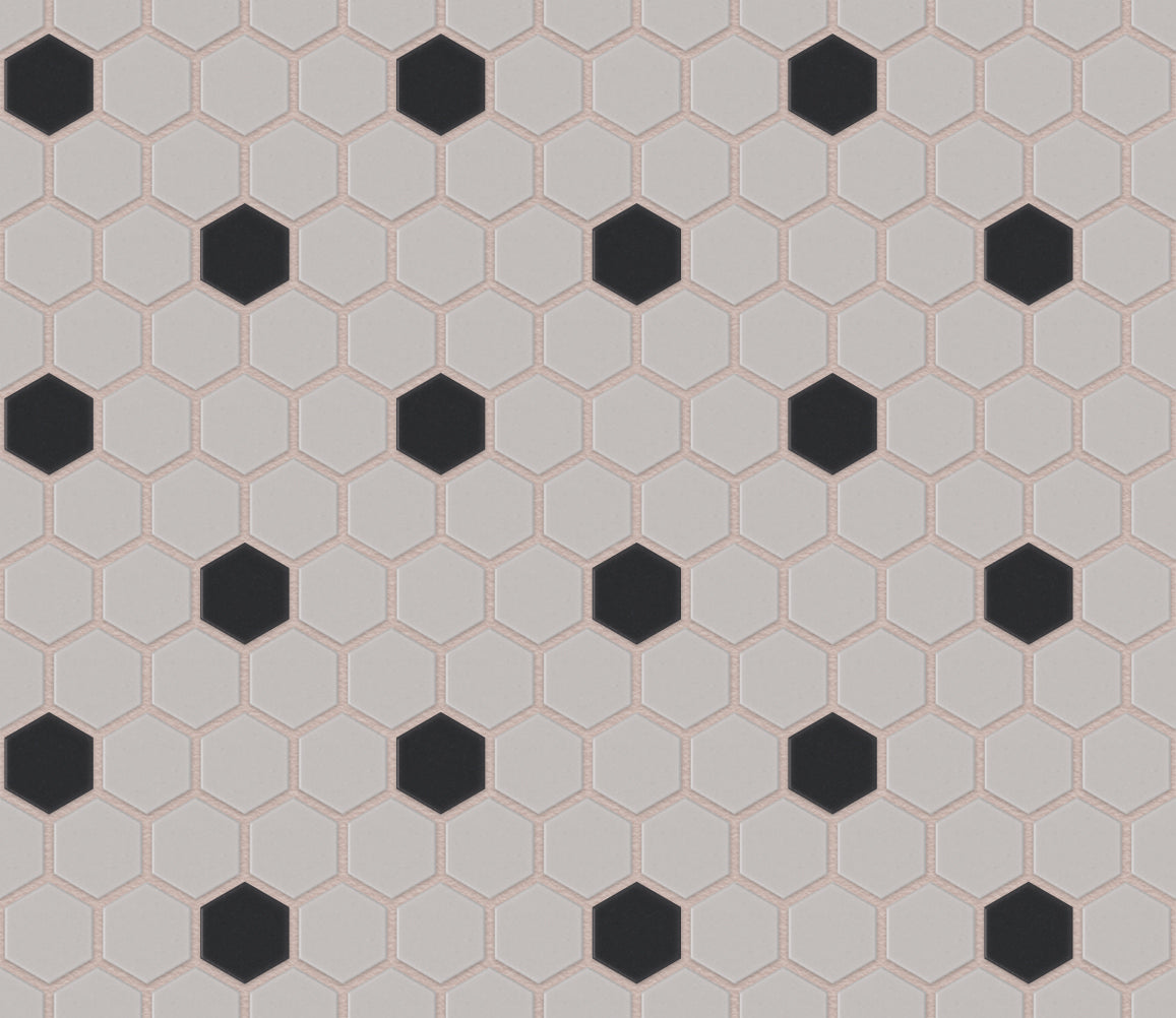The Mosaic Factory London Mozaiek Tegel Hexagon - Wit/Zwart Porselein Ongeglazuurd, 18 black dots 260x300 mm