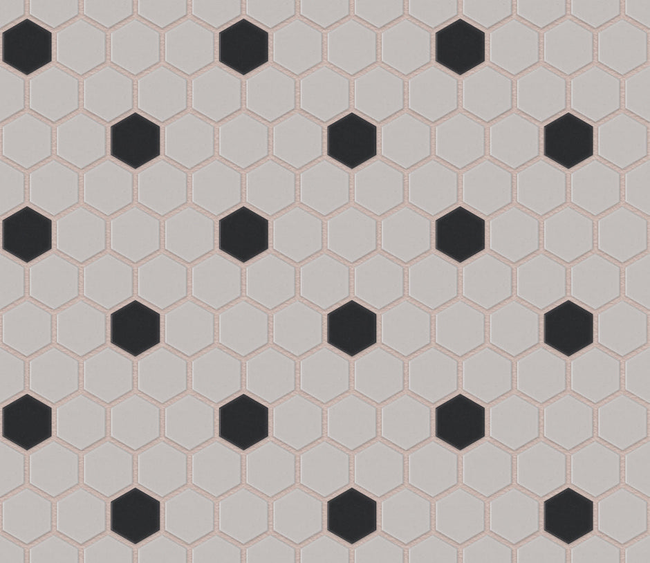 The Mosaic Factory London Mozaiek Tegel Hexagon - Wit/Zwart Porselein Ongeglazuurd, 18 black dots 260x300 mm