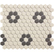 The Mosaic Factory London Mozaiek Tegel Hexagon - Wit/Zwart Porselein Ongeglazuurd, 4 black flowers 260x300 mm