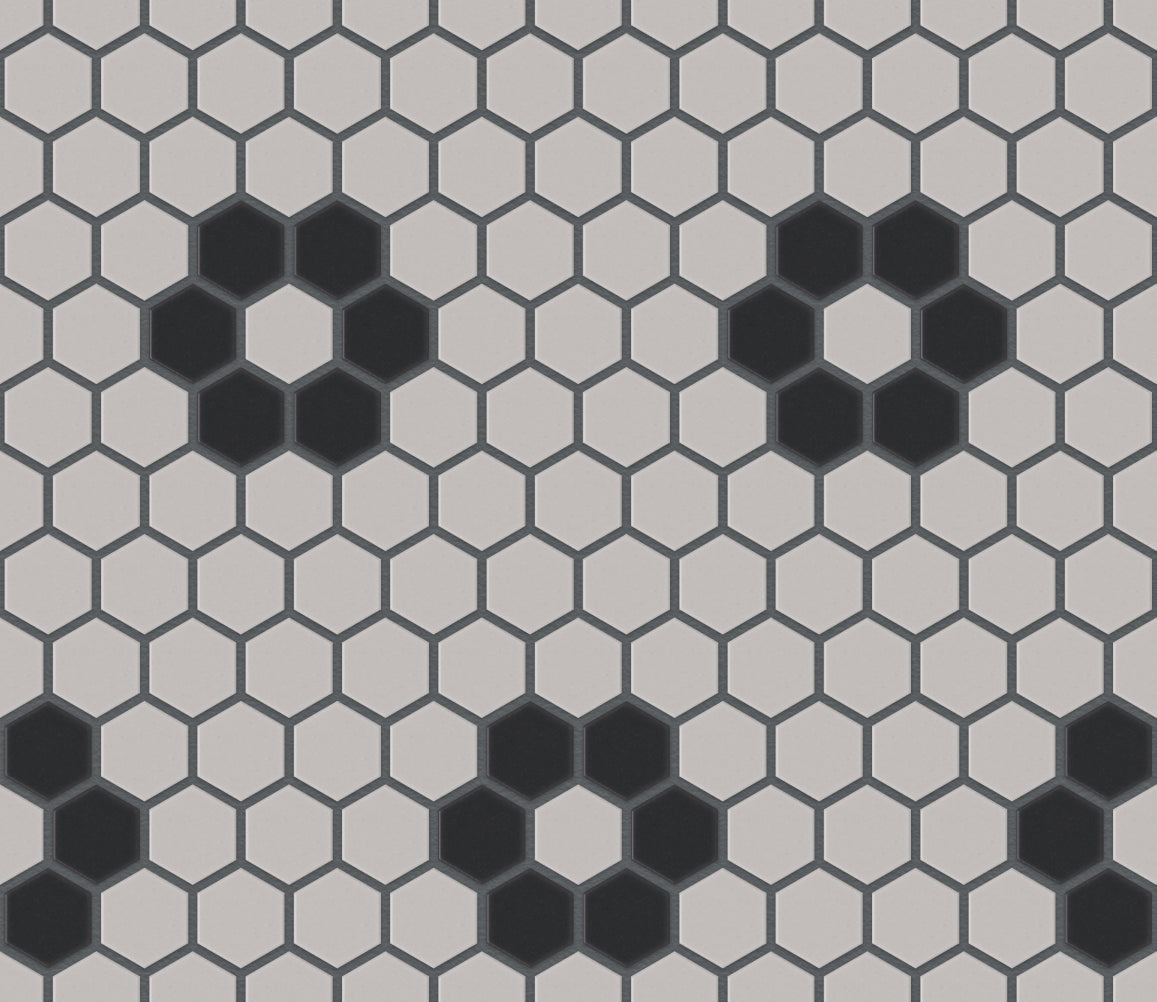 The Mosaic Factory London Mozaiek Tegel Hexagon - Wit/Zwart Porselein Ongeglazuurd, 4 black flowers 260x300 mm