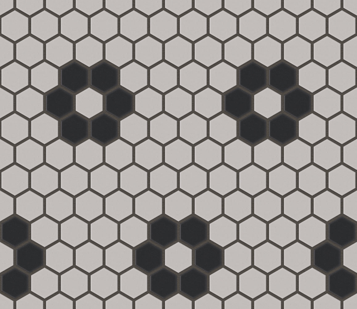The Mosaic Factory London Mozaiek Tegel Hexagon - Wit/Zwart Porselein Ongeglazuurd, 4 black flowers 260x300 mm