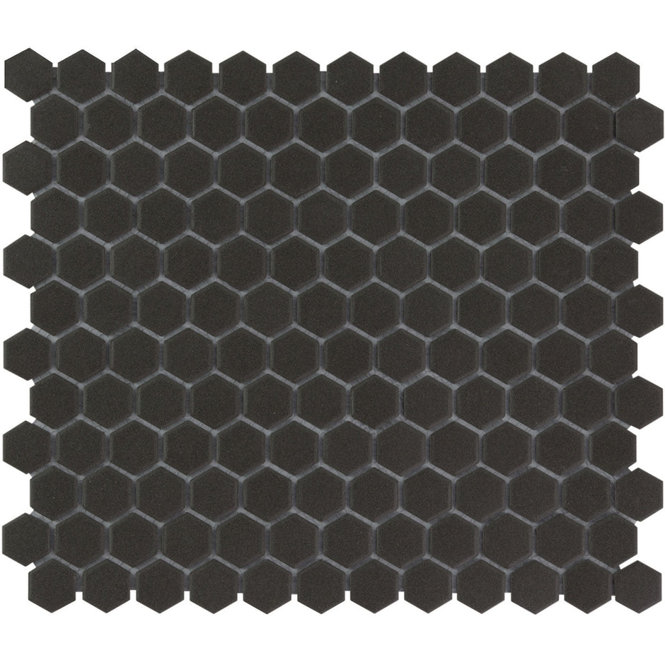 The Mosaic Factory London Mozaiek Tegel Hexagon - Zwart Porselein Ongeglazuurd, R11 260x300 mm