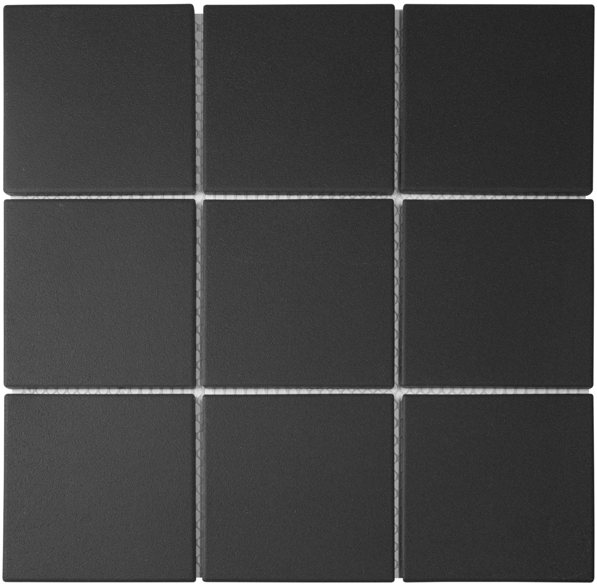 The Mosaic Factory London Mozaiek Tegel Vierkant - Zwart Porselein Ongeglazuurd, R11 95x95x6 mm