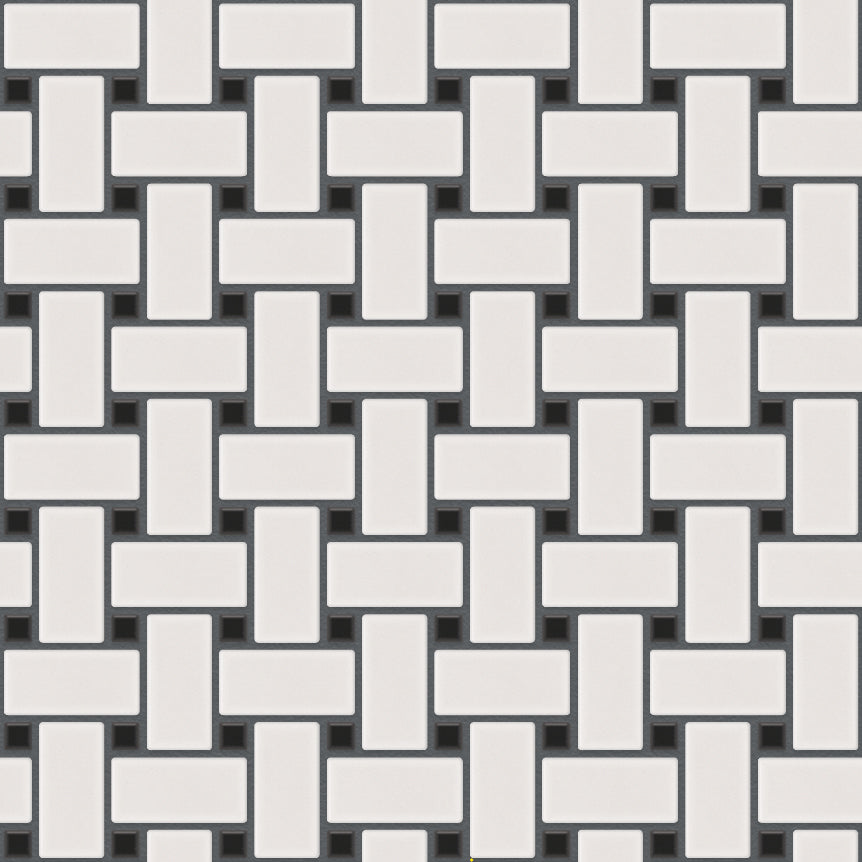 The Mosaic Factory Paris Mozaiek Tegel Basketweave - Wit en Zwart Porselein Geglazuurd 300x300 mm
