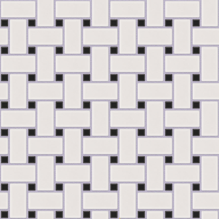 The Mosaic Factory Paris Mozaiek Tegel Basketweave - Wit en Zwart Porselein Geglazuurd 300x300 mm