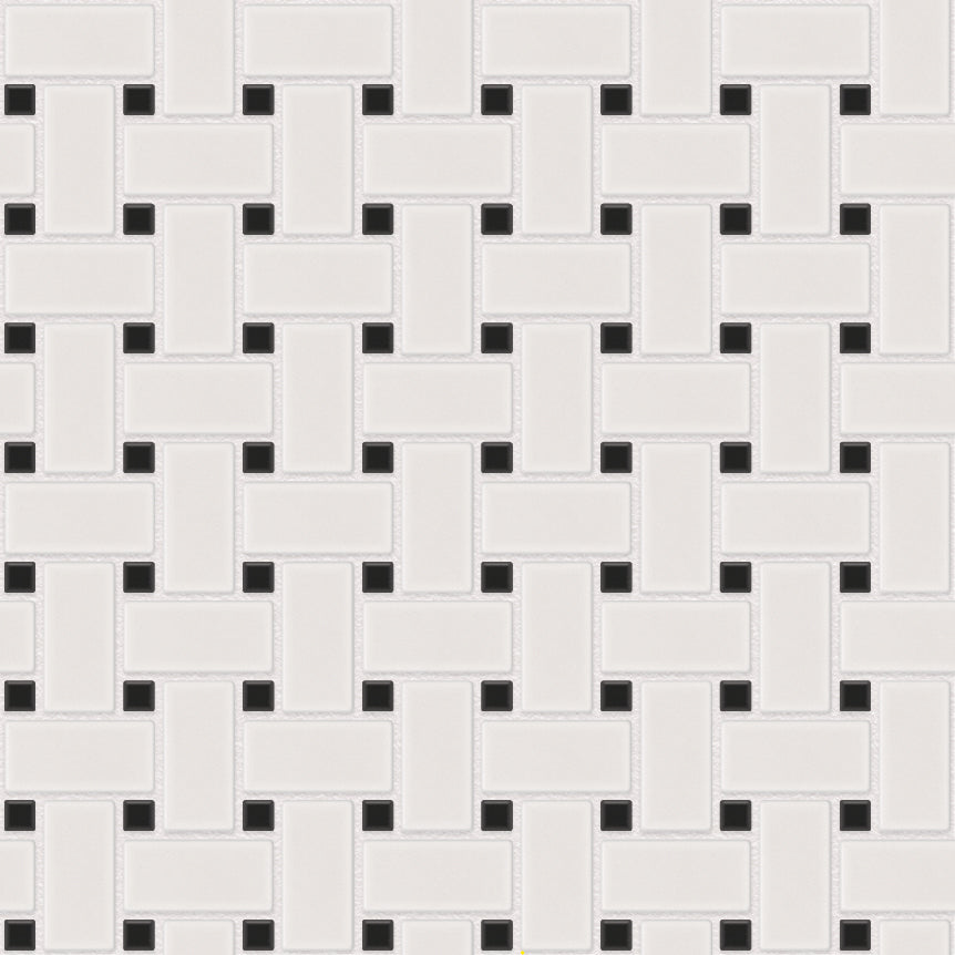 The Mosaic Factory Paris Mozaiek Tegel Basketweave - Wit en Zwart Porselein Geglazuurd 300x300 mm