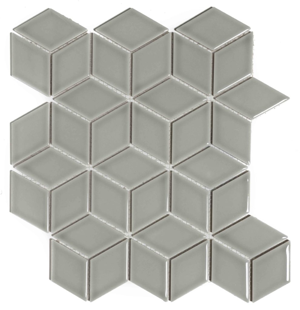 The Mosaic Factory Paris Mozaiek Tegel Cubic - Licht grijs Porselein Geglazuurd 266x305 mm