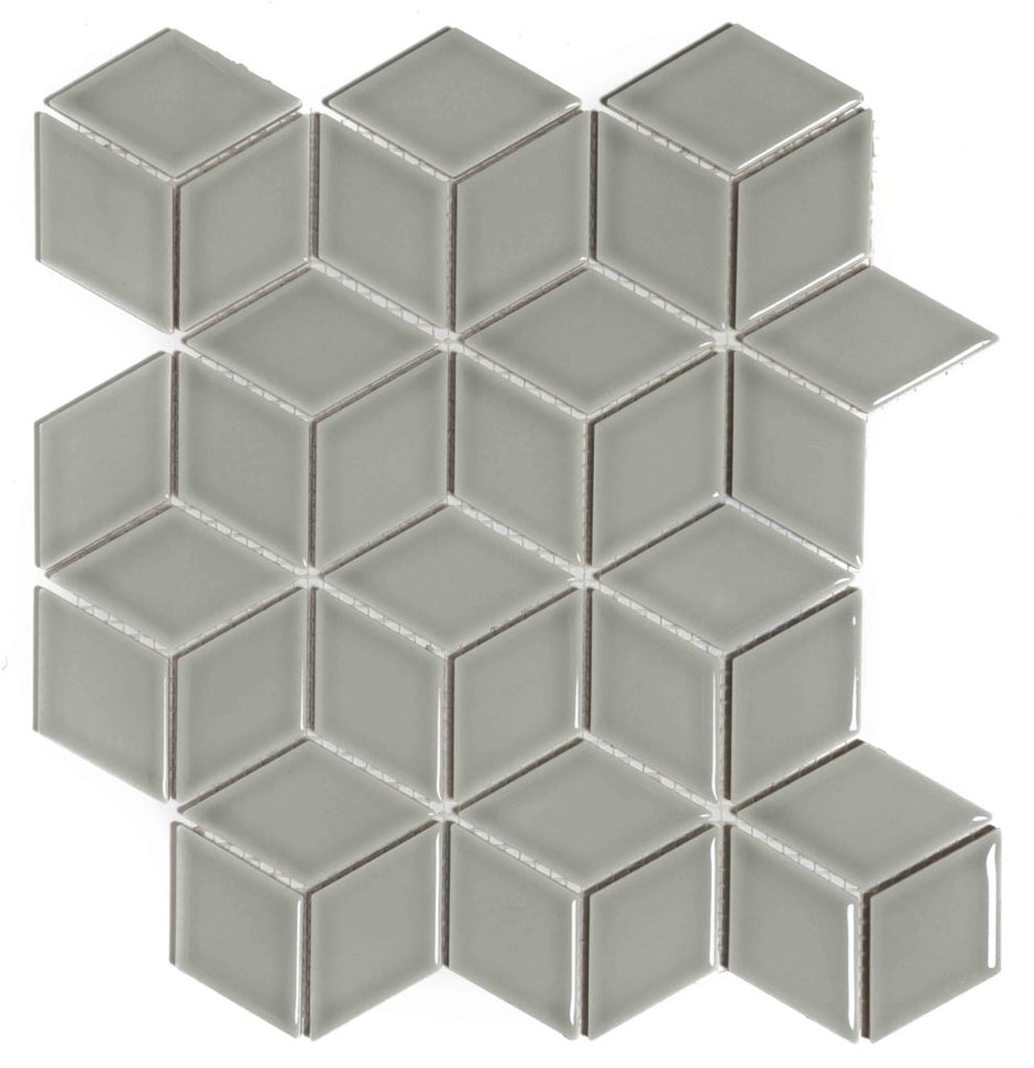 The Mosaic Factory Paris Mozaiek Tegel Cubic - Licht grijs Porselein Geglazuurd 266x305 mm