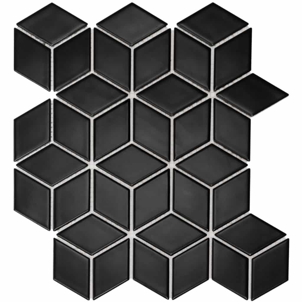 The Mosaic Factory Paris Mozaiek Tegel Cubic - mat Zwart Porselein Geglazuurd 266x305 mm