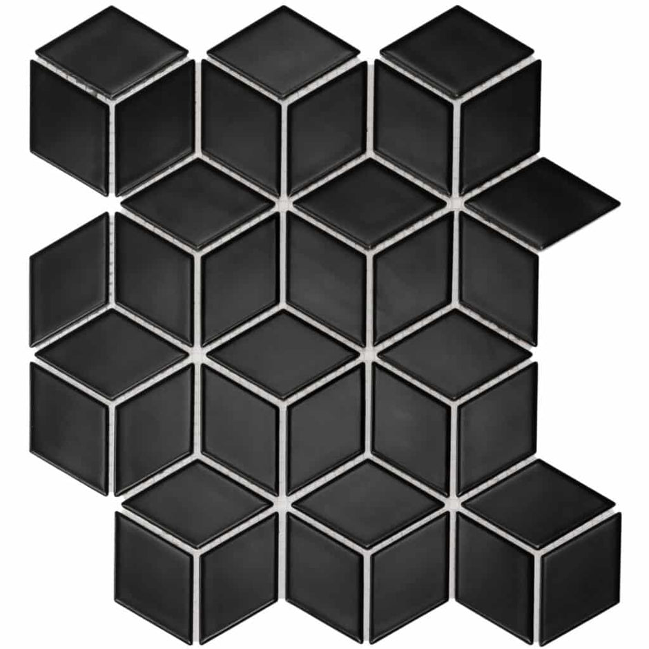 The Mosaic Factory Paris Mozaiek Tegel Cubic - mat Zwart Porselein Geglazuurd 266x305 mm