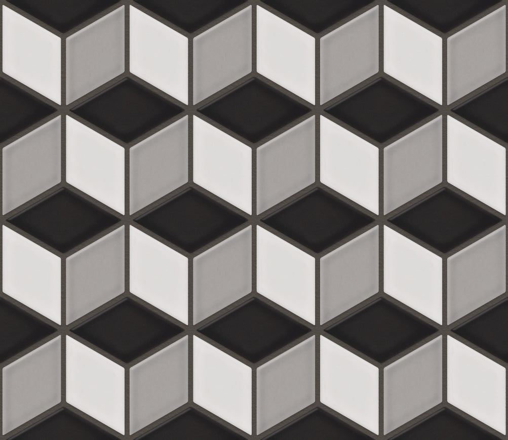 The Mosaic Factory Paris Mozaiek Tegel Cubic - Wit, Grijs, Zwart Mix Porselein Geglazuurd 266x305 mm