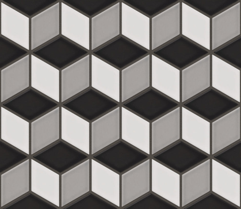 The Mosaic Factory Paris Mozaiek Tegel Cubic - Wit, Grijs, Zwart Mix Porselein Geglazuurd 266x305 mm