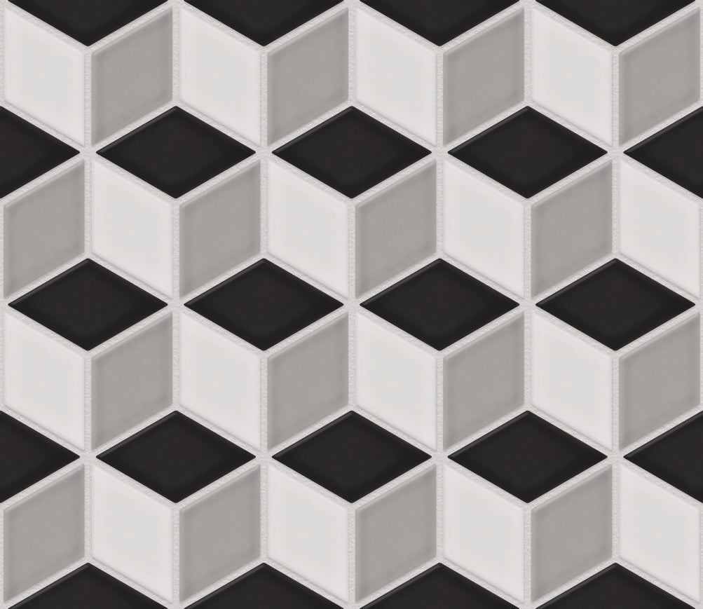 The Mosaic Factory Paris Mozaiek Tegel Cubic - Wit, Grijs, Zwart Mix Porselein Geglazuurd 266x305 mm
