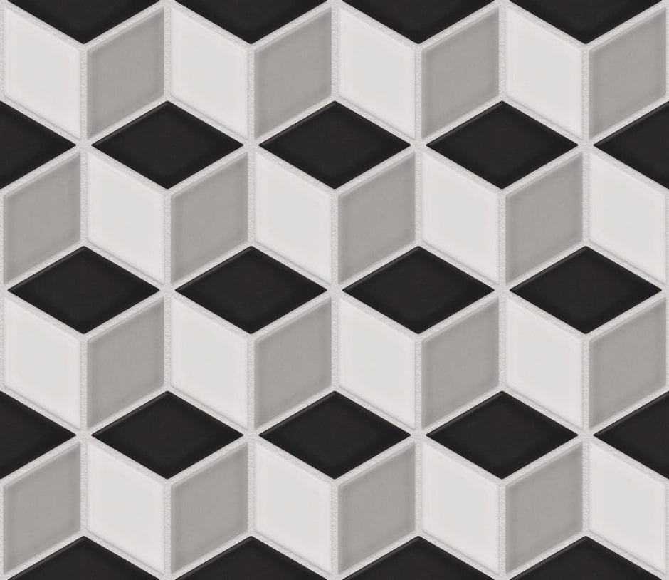 The Mosaic Factory Paris Mozaiek Tegel Cubic - Wit, Grijs, Zwart Mix Porselein Geglazuurd 266x305 mm