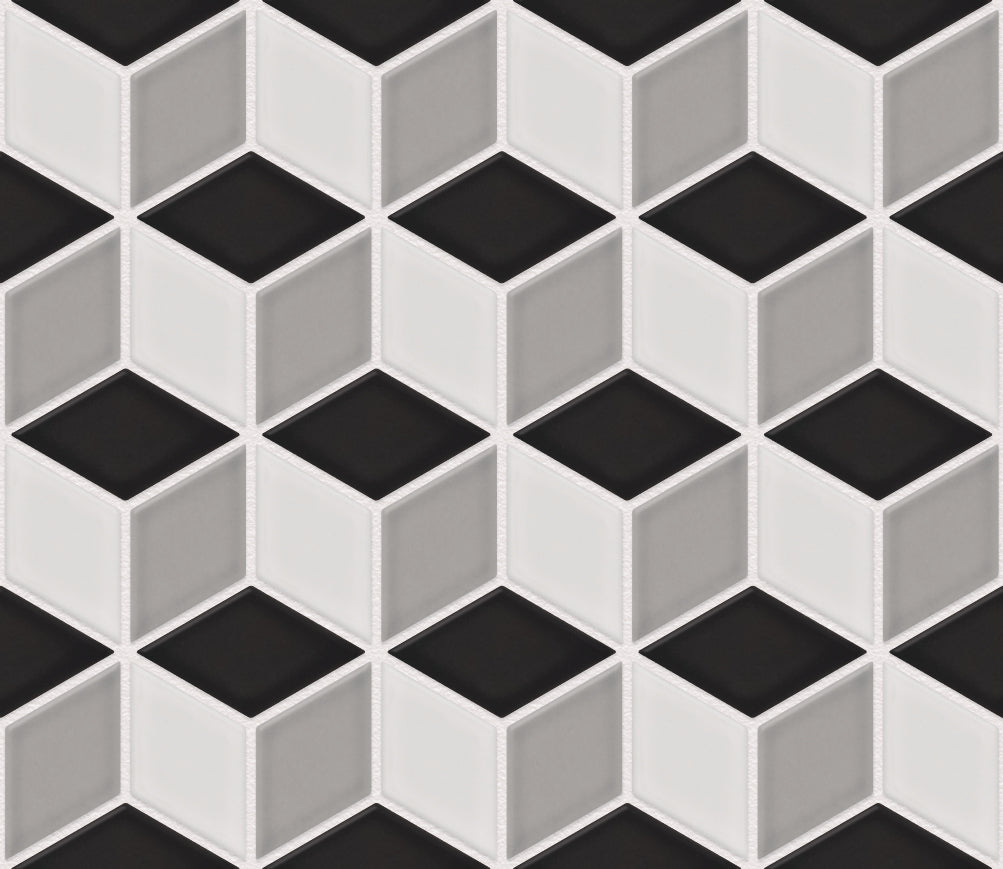 The Mosaic Factory Paris Mozaiek Tegel Cubic - Wit, Grijs, Zwart Mix Porselein Geglazuurd 266x305 mm