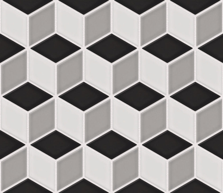 The Mosaic Factory Paris Mozaiek Tegel Cubic - Wit, Grijs, Zwart Mix Porselein Geglazuurd 266x305 mm