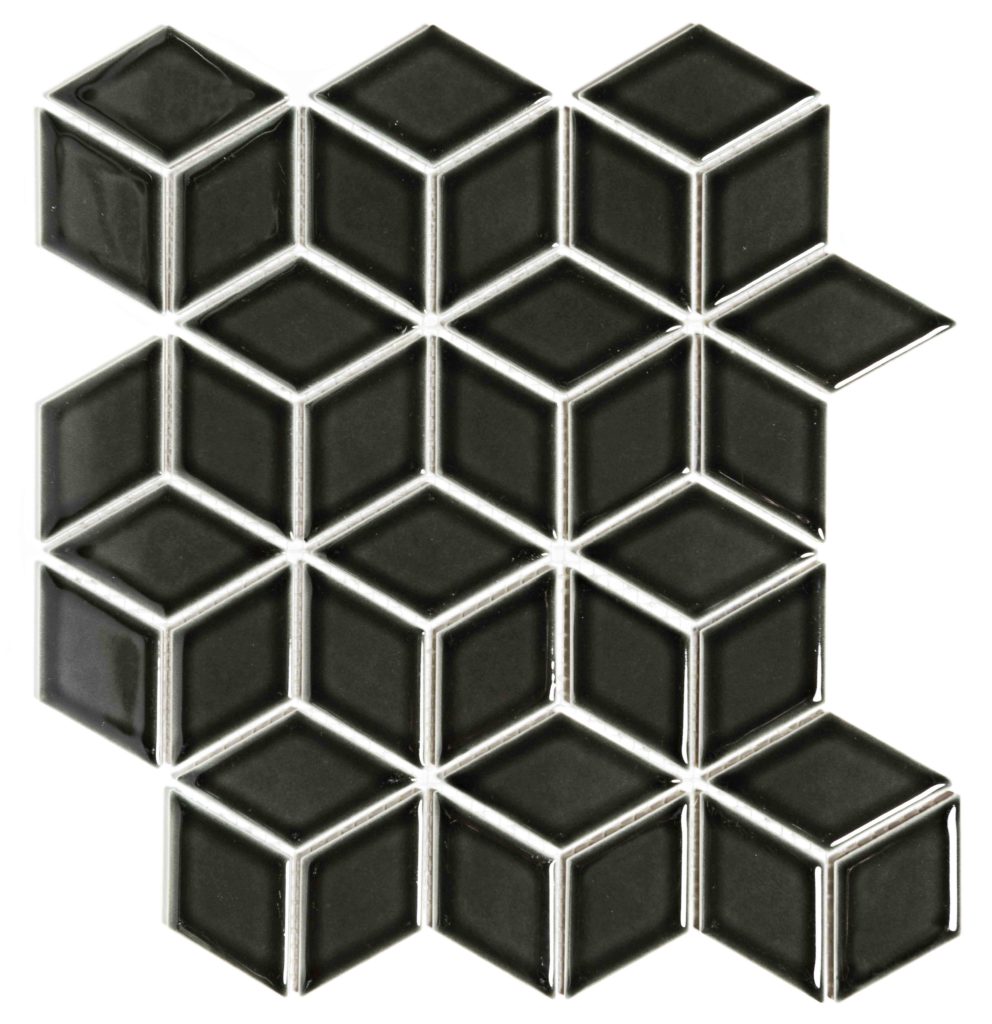 The Mosaic Factory Paris Mozaiek Tegel Cubic - Zwart Porselein Geglazuurd 266x305 mm