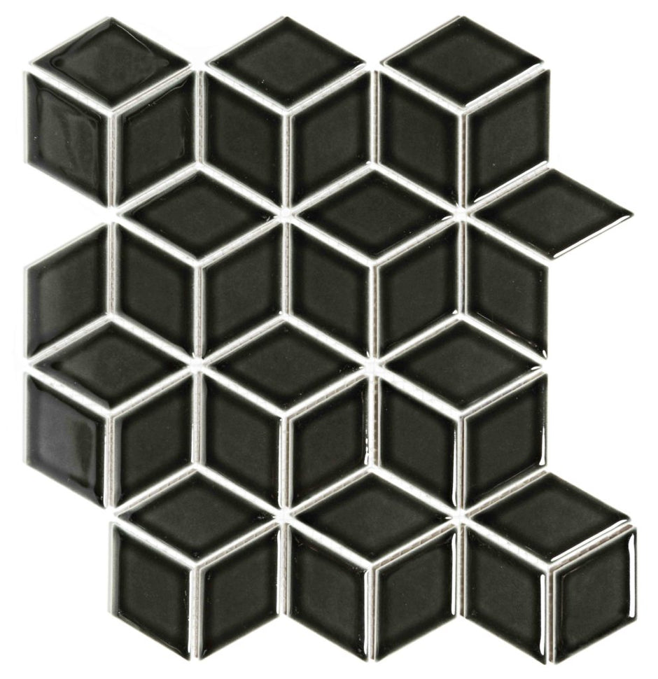 The Mosaic Factory Paris Mozaiek Tegel Cubic - Zwart Porselein Geglazuurd 266x305 mm