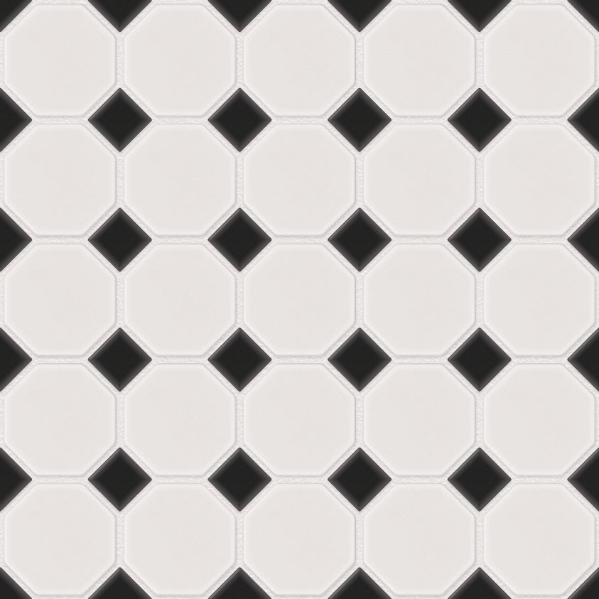 The Mosaic Factory Paris Mozaiek Tegel Octagon - Wit en Zwart Porselein Geglazuurd 295x295 mm