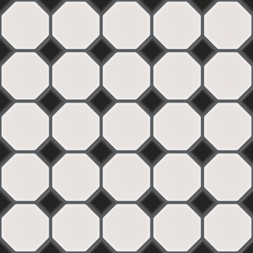 The Mosaic Factory Paris Mozaiek Tegel Octagon - Wit en Zwart Porselein Geglazuurd 295x295 mm