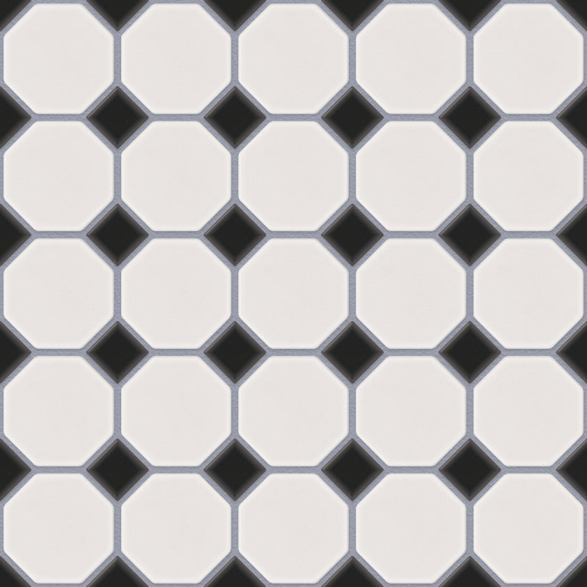 The Mosaic Factory Paris Mozaiek Tegel Octagon - Wit en Zwart Porselein Geglazuurd 295x295 mm