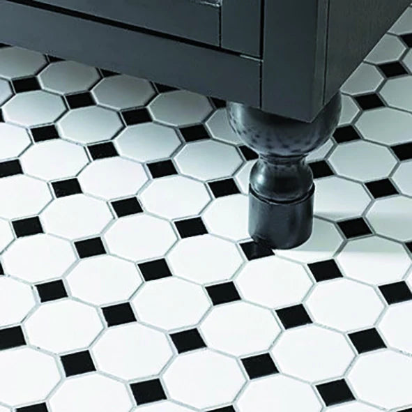 The Mosaic Factory Paris Mozaiek Tegel Octagon - Wit en Zwart Porselein Geglazuurd 295x295 mm