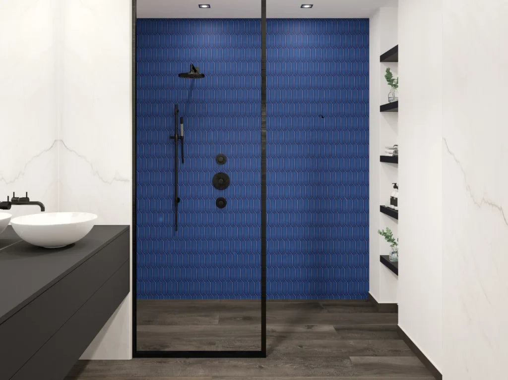 The Mosaic Factory Paris Mozaiek Tegel Picket- Blauw Porselein Geglazuurd 258x313 mm