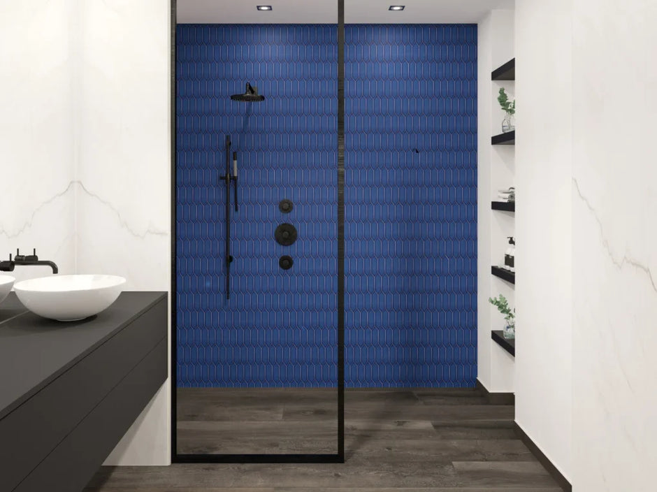 The Mosaic Factory Paris Mozaiek Tegel Picket- Blauw Porselein Geglazuurd 258x313 mm