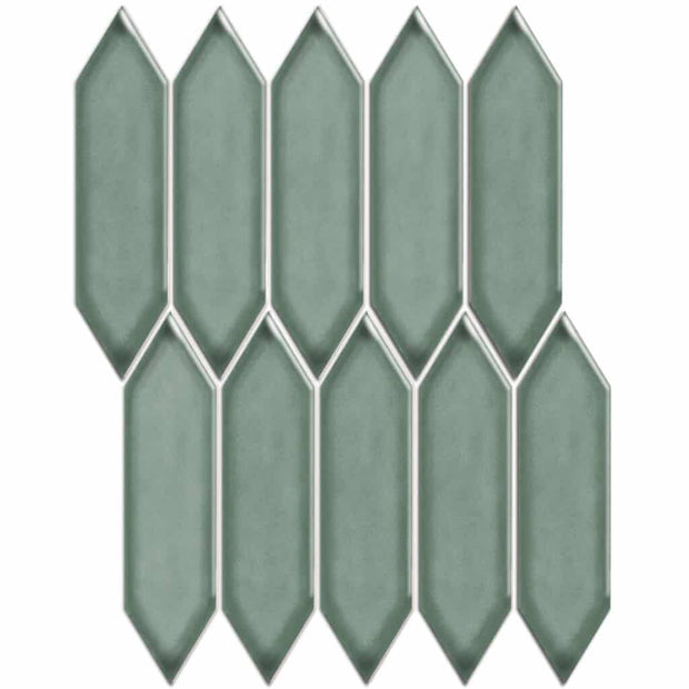 The Mosaic Factory Paris Mozaiek Tegel Picket- Groen Grijs Porselein Geglazuurd 258x313 mm