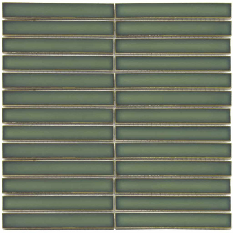 The Mosaic Factory Sevilla Mozaïek Tegel Kitkat Vinger - Regenwoud Groen Porselein Geglazuurd 296x299 mm
