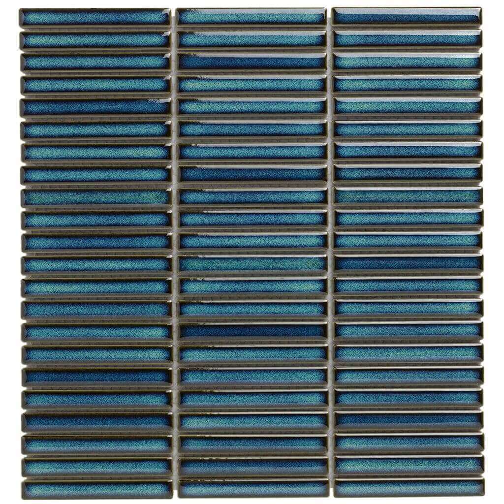 The Mosaic Factory Sevilla Mozaïek Tegel Mini Kitkat Vinger - Gespikkeld Azuur blauw Porselein Geglazuurd 282x308 mm