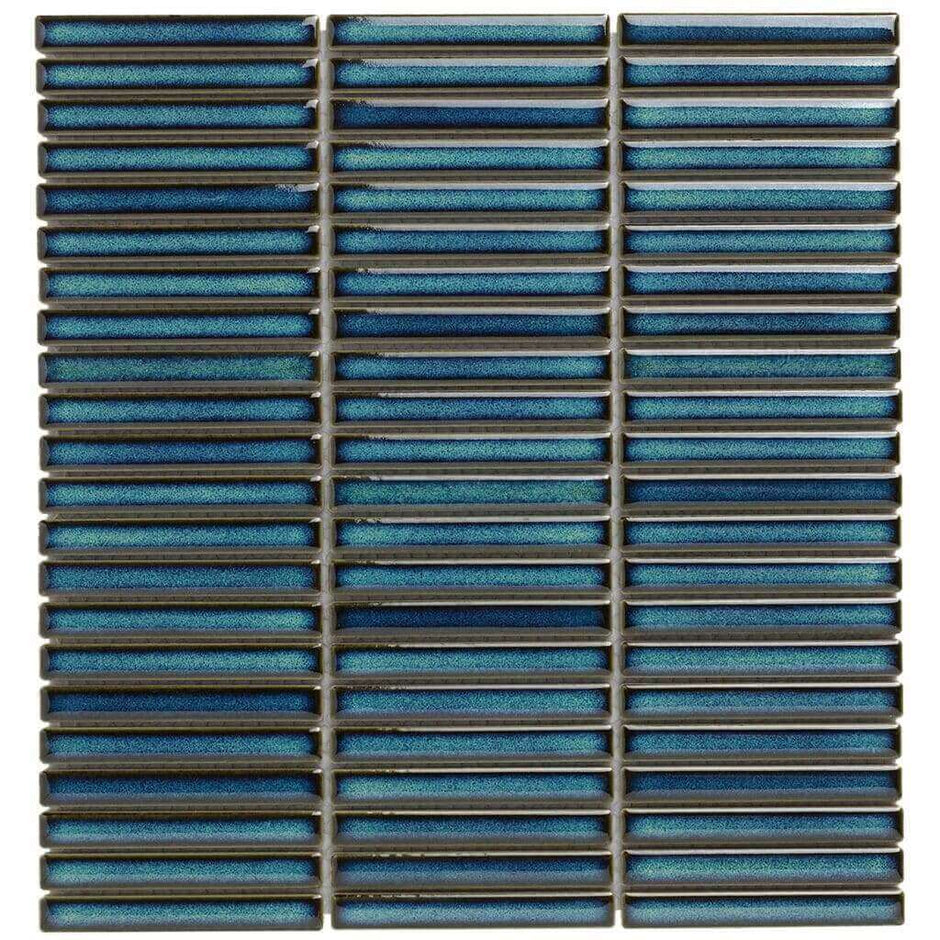 The Mosaic Factory Sevilla Mozaïek Tegel Mini Kitkat Vinger - Gespikkeld Azuur blauw Porselein Geglazuurd 282x308 mm